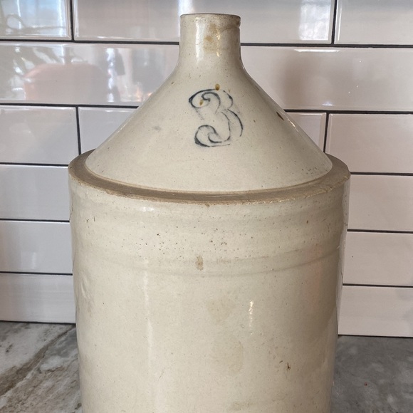 ANTIQUE 3 GALLON STONEWARE SALT GLAZED LIQUOR JUG signed modern farmhouse rustic - Picture 2 of 10